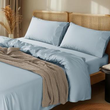 Imagem de LBRO2M Conjunto de lençóis 1000 fios 100% algodão egípcio California King, conjunto de 4 peças, lençol de cama com bolso profundo 40,6 cm, macio e confortável para todas as estações (California King