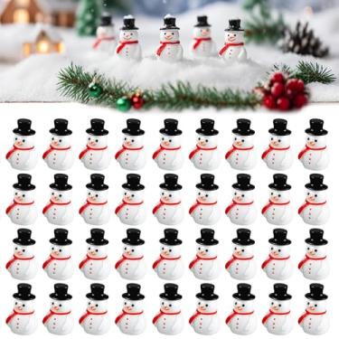Imagem de Temmgnie 50 peças estatuetas de boneco de neve mini miniatura decoração de Natal pequeno boneco de neve de resina para enchimento de saco de brindes, decoração de festa de inverno Ano Novo