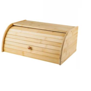 Imagem de Porta Pães Bolos Alimentos Tampa Retrátil Pão Bambu E Mdf
