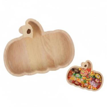 Imagem de Bandeja de abóbora de outono de Halloween: pratos de madeira em forma de abóbora bandeja de armazenamento de sobremesas doces para suprimentos de festa em casa de Ação de Graças Natal