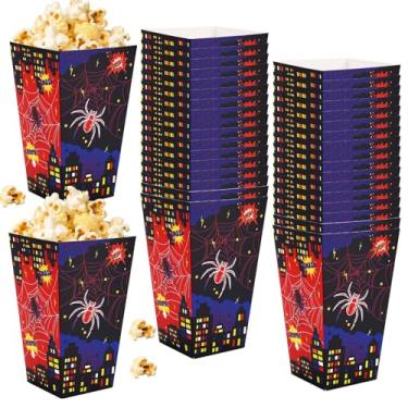 Imagem de 36un. Caixas de Pipoca Aranha, 9x14,8x6cm Caixa Pipoca Teia Aranha Potes Lanche com Tema Desenho Animado para Festa de Halloween