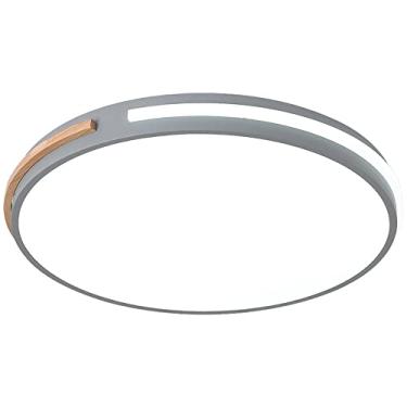 Imagem de Luminária de teto com acabamento em madeira, luminárias embutidas de led, abajur de acrílico com ajuste de intensidade, luminária de teto 27/36W (B, 50CM) lustre