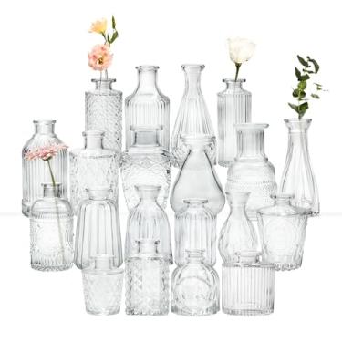 Imagem de Conjunto de 20 vasos de vidro transparente, pequenos vasos de flores para centros de mesa de casamento, mini vasos de botão em vaso de vidro âmbar a granel para decoração de mesa, decoração de casa