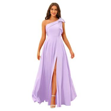 Imagem de Vestido de dama de honra BITALY de um ombro, lavanda, cetim, longo