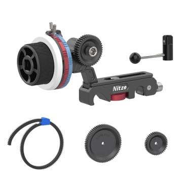 Imagem de Nitze 15mm Follow Focus Kit com 3 engrenagens de acionamento reversível, 3 discos de marcação, correia de anel de engrenagem e manivela - MF15D
