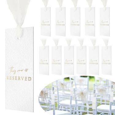 Imagem de Clabby Pacote com 12 cadeiras reservadas, placas para pendurar com fita para recepção de casamento, festa, restaurante, esta fileira é sinalização reservada para eventos de igreja de casamento