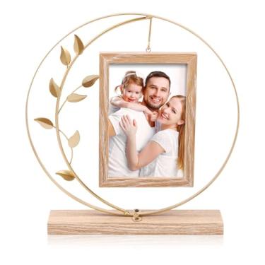 Imagem de Porta-retrato vintage 10 x 15 cm com moldura decorativa de acrílico duplo para 2 fotos de presente para mãe e vovó (dourada, moldura de 15 cm)