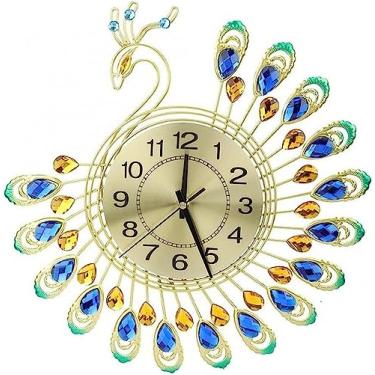 Imagem de WYUYIWH Relógio de parede arte grande relógio de parede ferro moderno grande forma pavão relógio silencioso sem tique-taque para sala de estar sem tique-taque relógios de parede de cozinha para sala