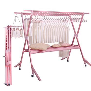 Imagem de Airer Escorredor de roupas dobrável Airer toalha de secadora ajustável linha de lavagem de roupa com rodinhas 40 furos de ar 1 sapateira banheiro economize espaço