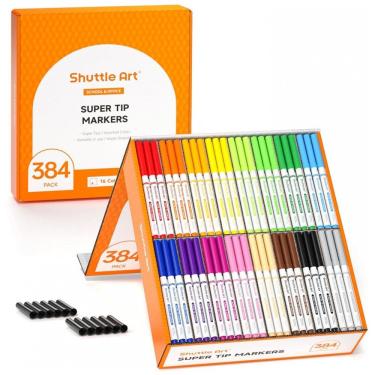 Imagem de Conjunto de Canetas Artisticas 384 Unidades de Pontas Laváveis, 16 Cores diversas Marcadores e Tampas Bônus para Crianças e Adultos