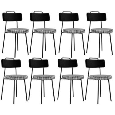 Imagem de Kit 08 Cadeiras Para Cozinha Sala De Jantar Barcelona L02 Couríssimo Preto Pied Poule - Lyam Decor