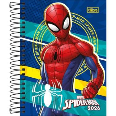 Imagem de Tilibra - Agenda Espiral Diária 11,7 x 16,4 cm Spider-Man 2026 - Listras Verdes e Amarelas