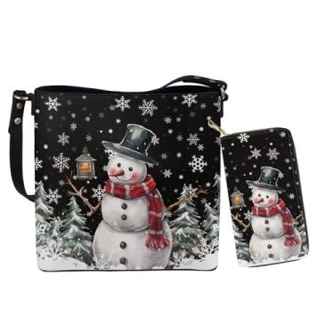 Imagem de HUGS IDEA Bolsas de couro e bolsa feminina com carteira de pulso, 2 pacotes, Boneco de neve de Natal, Large