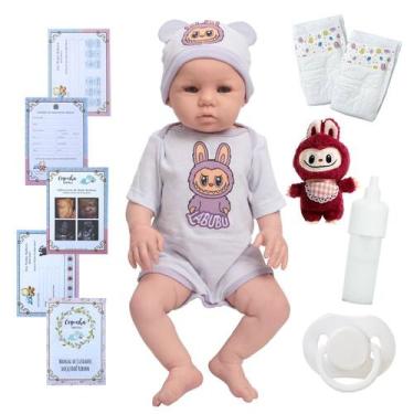 Imagem de Boneca Reborn Bebê 100% Silicone Pijama Pelúcia Pode Banho - Cegonha R