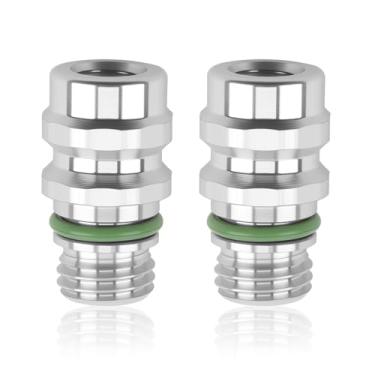 Imagem de Válvula CA de alta pressão, porta de serviço de ar condicionado inclui tampas M12 x 1,5, substituição de válvula AC Schrader para MT0105, 800-955, 59946, GM 52458184, 15-5438, compatível com modelos