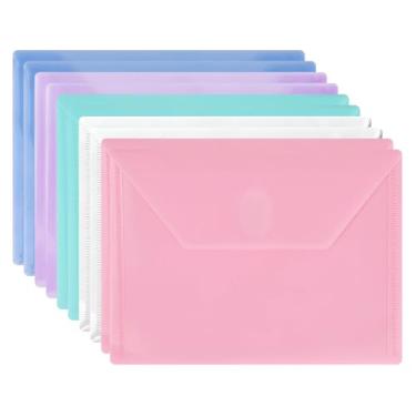Imagem de 6 envelopes de plástico, pastas de plástico para documentos, pastas de poliéster com fecho adesivo, 6 cores, tamanho A5, tamanho carta, para escola e material de escritório