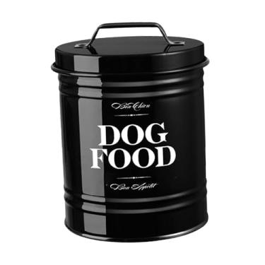 Imagem de IEUDNS Recipiente para Comida de Animais de Estimação, Lata de Armazenamento de Comida de Cachorro, Pote de Metal Selado para Biscoitos de Cachorro, Recipien, Preto