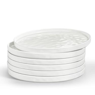 Imagem de LIANYU Conjunto de 6 pratos de jantar, prato grande de sobremesa de cerâmica de 26 cm para cozinha, pratos de porcelana para pão de bolo de aperitivo de salada, resistente a arranhões, seguro para