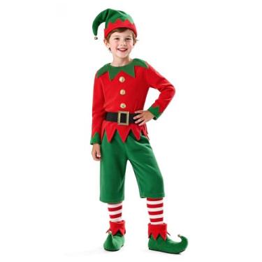 Imagem de Simplecc Fantasia De Elfo De Natal Para Crianças, Fantasia De Ajudante De Papai Noel, Vestido Festivo De Elfo Com Chapéu De Elfo (9 A 11 Anos)
