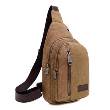 Imagem de Bolsa masculina moderna de lona de cor sólida bolsa tiracolo elegante durável pequena bolsa de ombro para viagens ao ar livre NSDJB15, Marrom