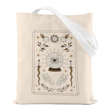 Imagem de Sacola de lona para amigas, temas de tarô, bolsa de ombro reutilizável para compras, férias, trabalho, academia, viagem de grande capacidade, bolsa de praia, bola de cristal, folha de espada