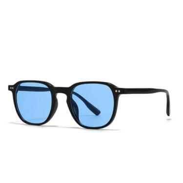 Imagem de VFDHN Óculos de sol vintage fashion feminino masculino retrô com rebite e lente azul feminino UV400 (C2 preto azul)