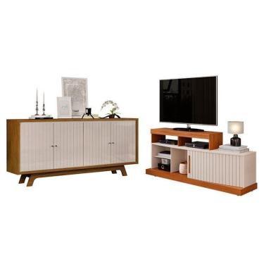 Imagem de Rack Bancada Valle E Aparador Buffet Mercuri Freijó Off White – Dj Móveis