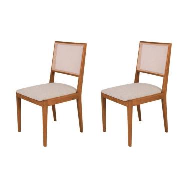 Imagem de Conjunto Com 2 Cadeiras De Jantar Suellen Em Madeira E Mdf Cerejeira Linho Bege