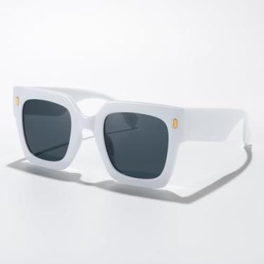 Imagem de Óculos de sol vintage grandes quadrados para mulheres, retrô, luxuoso, grande, grande, UV400, Armação branca/lente preta, Lens Width: 51 Millimeters