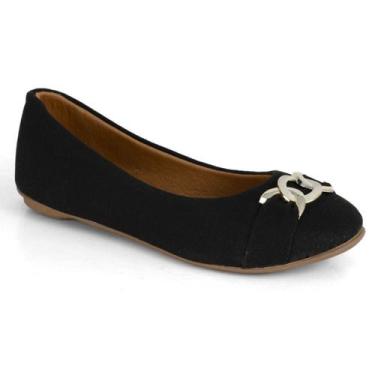 Imagem de Sapatilha Feminina Casual Macia Confortável Bico Redondo Preto e Bege 