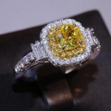 Imagem de Aliança de noivado de zircônia cúbica amarela banhada a ouro branco, alianças de compromisso, festas noturnas, presentes de dia dos namorados, alianças de eternidade para mulheres, 8, Cobre, Sem pedra