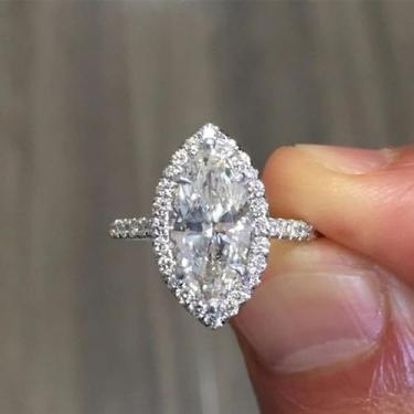 Imagem de Anéis de noivado com olho de cavalo de zircônia cúbica branca banhada a ouro branco, alianças de compromisso, festas noturnas, presentes de dia dos namorados, alianças de eternidade para mulheres, 8