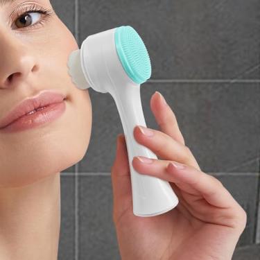 Imagem de Escova de limpeza facial dupla face - cerdas macias e rosto esfoliante de silicone para limpeza profunda dos poros - azul