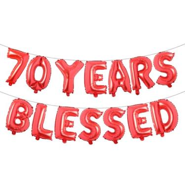 Imagem de 70 Years Blessed Banner de balão com glitter multicolorido, decoração de festa de aniversário de 70 anos/casamentos, cenários de sinalização (70 YEARS BLESSED Red)