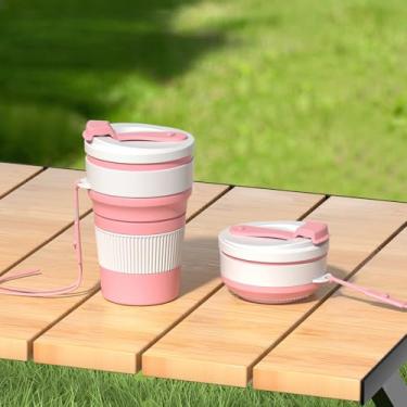 Imagem de Pacote com 1 copo dobrável de 350 ml para viagens, copo de viagem de silicone dobrável para bebidas quentes e frias, caneca de café dobrável de silicone à prova de vazamento para acampamento e