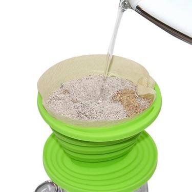 Imagem de Coador de alimentos de silicone dobrável - Funil multiuso reutilizável para filtrar café, chá, suco | Cozinha, acampamento, uso em viagens (verde)