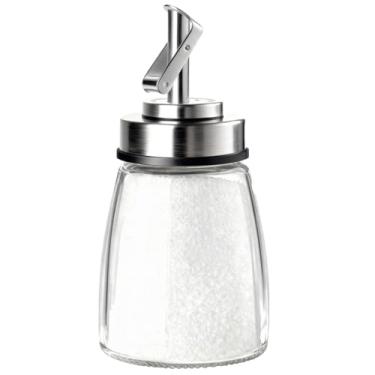 Imagem de TIWPAJS Dispensador de açúcar de vidro com tampa de aço inoxidável, bico automático, recipiente de açúcar para café, pote de açúcar, açucareiro, saleiro, 170 g