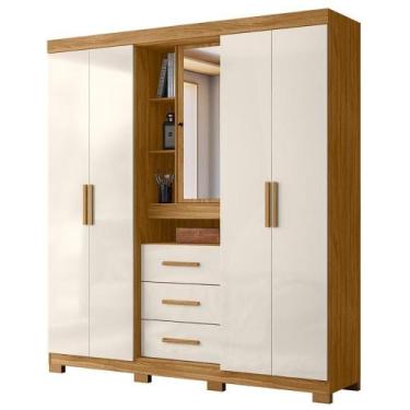 Imagem de Guarda Roupa Casal 5p Espelho 195 Cm Eldorado Freijo Off White Moval -
