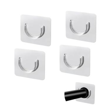 Imagem de 4 peças de suportes de haste de chuveiro adesivos, retentor de haste transparente, suportes de varão de cortina de tensão, sem broca, suportes de varão de cortina de chuveiro, suporte de varão de