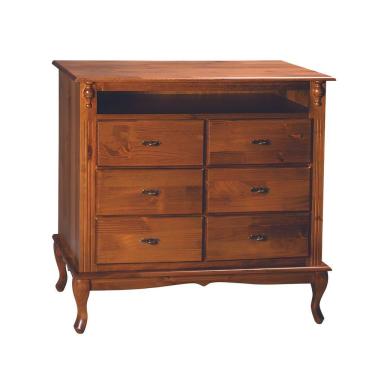 Imagem de Cômoda De Madeira Com 6 Gavetas E Nicho Pés Luiz Xv - Castanho Envelhecido