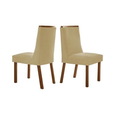 Imagem de Kit 2 Cadeiras De Cozinha Montreal 2 Un Imbuia Linho Bege Turim Rufato