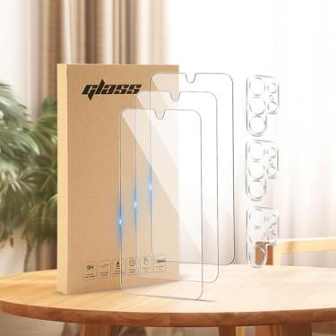 Imagem de 3 protetores de tela + 3 protetores de câmera projetados para Samsung Galaxy A32 5G, à prova de arranhões, sem bolhas, ultra resistente (0,26 mm HD ultra transparente) vidro de dureza 9H