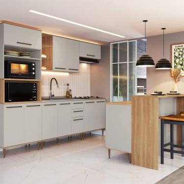 Imagem de Cozinha Modulada Completa 8 Peças Com Cristaleira 15 Portas 2 Gavetas Com Bancada Isabelle Freijó - Arenas