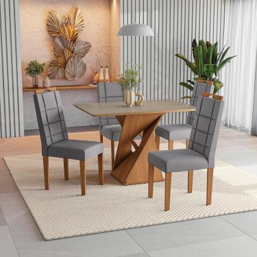 Imagem de Conjunto Sala De Jantar Luna Kappesberg 4 Cadeiras Veludo Titanio