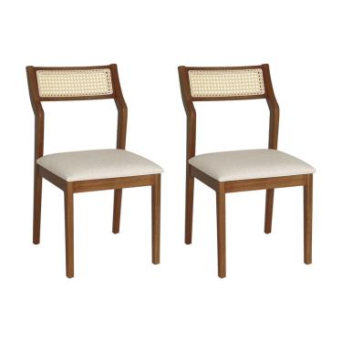 Imagem de Conjunto 2 Cadeiras De Jantar Lagum Jequitibá Terra Assento Linho Bege Palha Sextavada