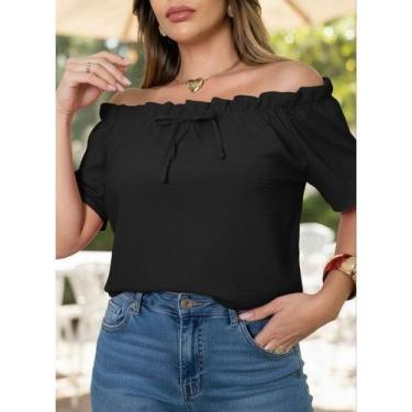 Imagem de Blusa CAMISA ESTILOSA Feminina Ombro a Ombro Manga Curta Verão Casual 