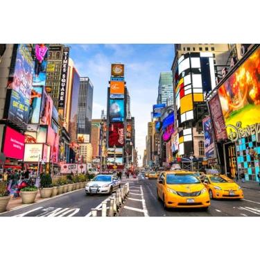 Imagem de New York City Backdrop Times Square Street Modern Skyscrapers Photography Background Birthday Party Banner Video Broadcast Decoration Travel Decor Children Adults Studio Prop Decor 2,7 x 1,8 m