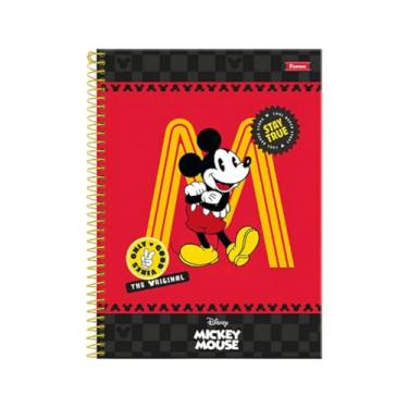 Imagem de Foroni Caderno Mickey Mouse Disney, Capa Dura Espiral, 100x150mm, Vermelho e Preto, Folhas Pautadas, Laminação Fosca, 80 Folhas