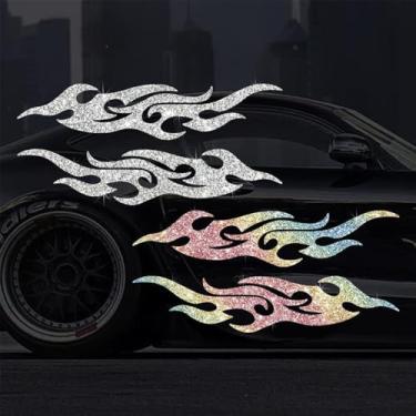 Imagem de Adesivo de decalque com glitter de PVC refletivo de chama cintilante para carros, laptops, motocicletas, parede, janela, bagagem, capa de arranhão, porta, multisuperfície (branco + colorido)