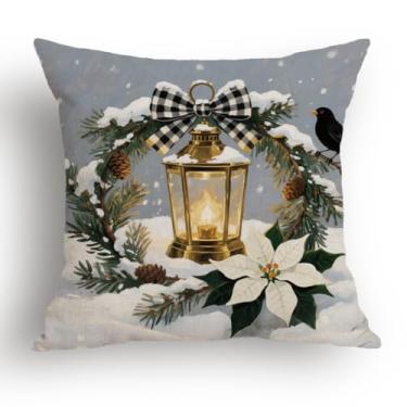 Imagem de Vibes aconchegantes de inverno, capas de almofada quentes de inverno, ramos de pinheiro e lâmpadas de óleo decoração de casa de fazenda de boas-vindas, decoração de sofá-cama, capas de almofada para